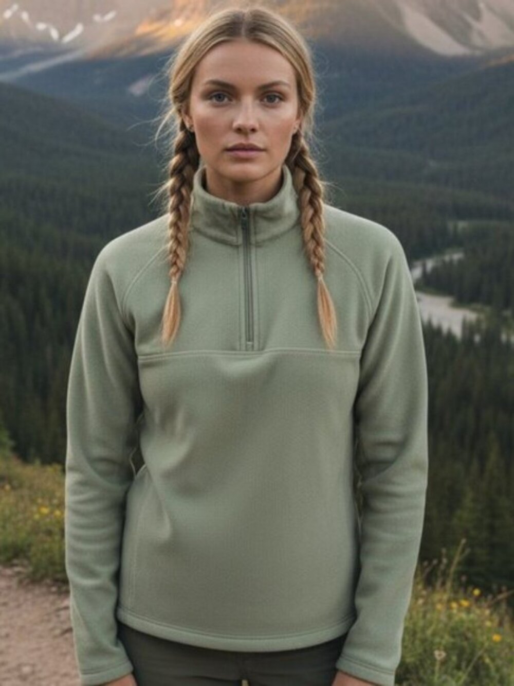 THE NORTH FACE Half Zip Fleece Pullover M Sweater Top Jacket Celery Green